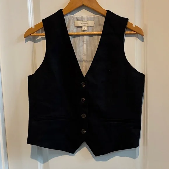 Black Button Through Waistcoat With Linen - Picture 5 of 7